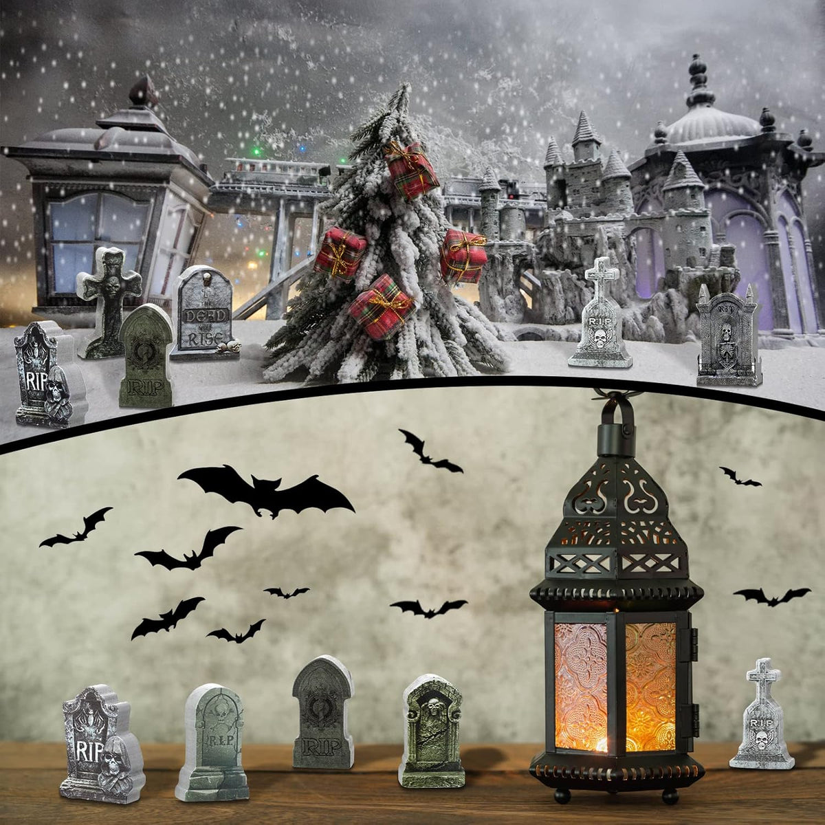 Kathfly 9 Pieces Halloween Miniature Tombstones Mini Village Tombstones Halloween Figurines Miniature Spooky Town for DIY Crafts Outdoor Home Garden Decor
