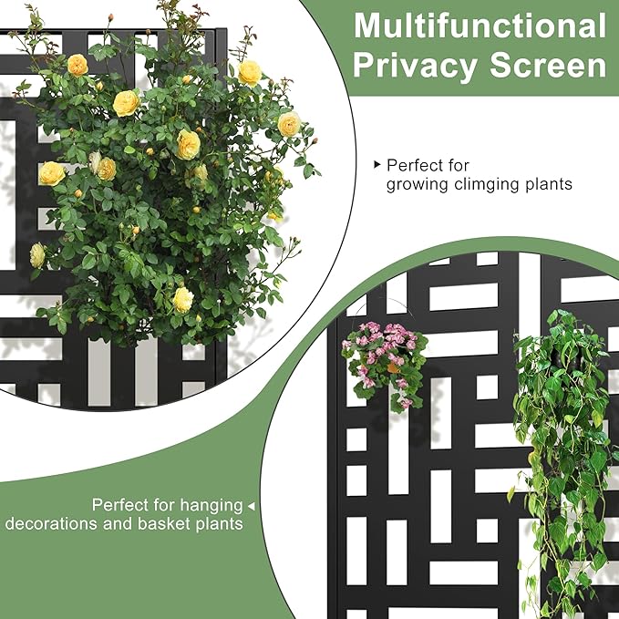 Casaphoria Metal Raised Garden Bed with Trellis, 47"x24"x12" Planter Box for Climbing Plants, Vegetables & Vines, Features Drainage Holes and Privacy Screen (Black-Helen)