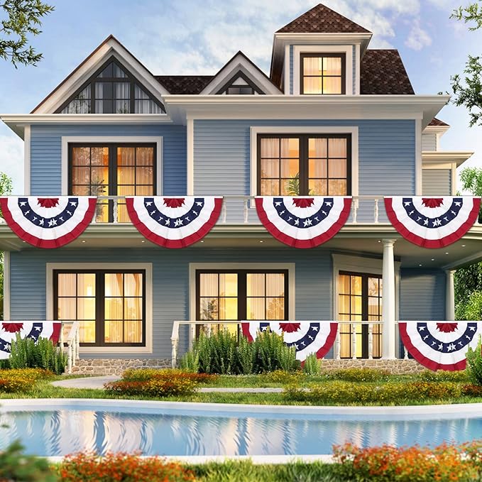 3 x 6 Ft American Pleated Fan Flag, USA Patriotic Half Fan Bunting Flag, 4th of July Decorations Flags (Set of 3)