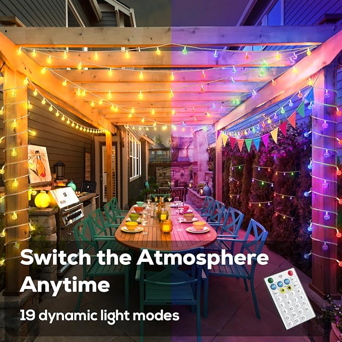 56FT Solar String Lights, 100LED Outdoor Solar Lights with Remote, Color Changing Globe Patio Light, 13 Light Modes, Timing & IP65 Waterproof, Christmas Decoration for Garden Yard