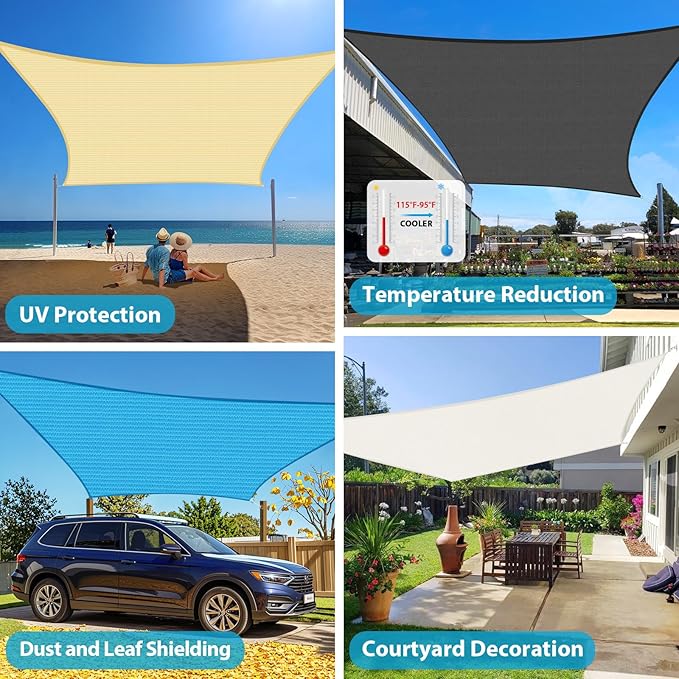 Amagenix Sun Shade Sail 16'X20' Curved Edge Outdoor Shade Canopy Turquoise Mixed Breathable 95% UV Block Shade Cloth for Patio Garden Backyard (We Make Custom Size)