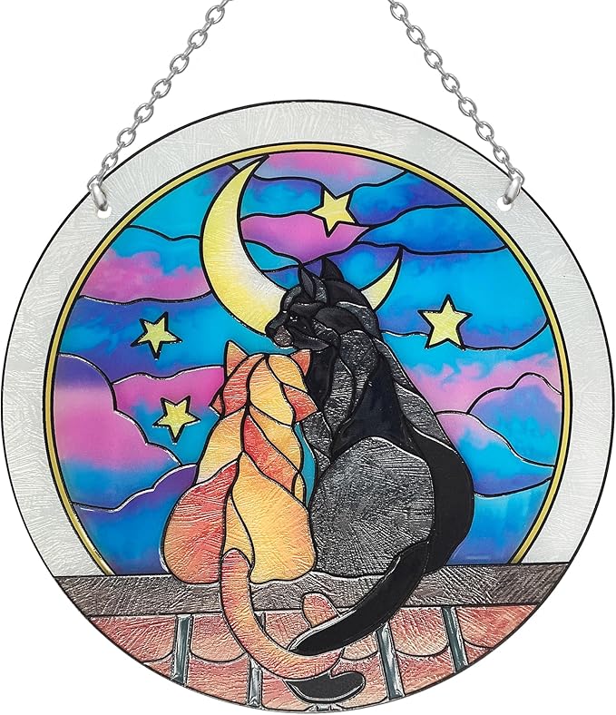 Cat Sun Catcher Stained Glass, 6 * 6inches Suncatcher for Window, Cat and Dog Patterns Sun Catcher Glass,Cat Mom Gifts