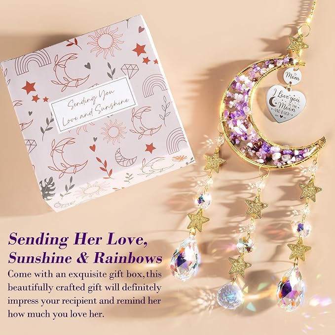 Best Mom Gifts for Mom from Daughter Son Kids, Mom Birthday Gifts for Mother-in-Law Mom, Moon Crystal Suncatcher for Window Hanging New Mom Gifts for Women Wife