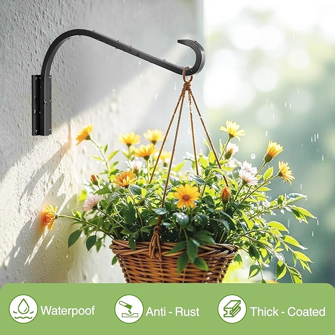 12 Inch 4 Pack Plant Hangers for Indoor/Outdoor Wall Mount - Heavy Duty Hanging Plant Holder & Bird Feeder Hooks, Decorative Black Metal Wall Hangers for Plants, Flower Baskets