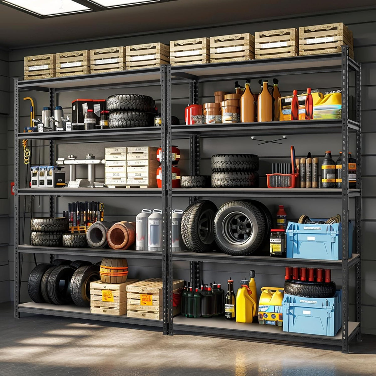 WORKPRO 5-Tier Metal Garage Shelving, 48”W x 24”D x 72”H, Adjustable Storage Rack, Heavy Duty Shelf with Particle Board, 2500 lbs Load Capacity (Total) for Garage, Basement, Warehouse, Kitchen