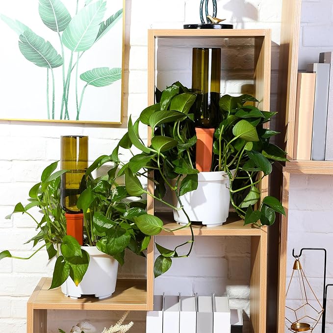 12 Sets Plant Watering Devices Include Terracotta Self Watering Spikes and 26 oz Plastic Bottles, Slow Release Vacation Insert Automatic Plant Waterer Device (Green and Terracotta)
