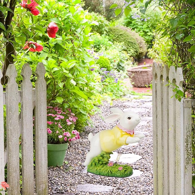 Braxio Bunny Decor Garden Outdoor Statues - Resin Large Leaping Bunny Decor Rabbit Statue Easter Decorations Garden Decor for Outside Yard 18.25 * 8.25 * 19 Inch