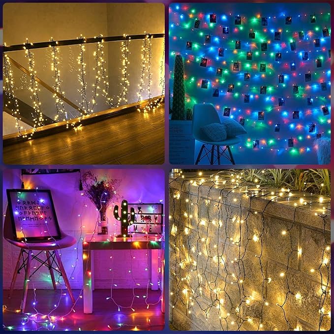 2 Pack 200 LED Solar String Lights, 8 Modes Solar Lights for Outside, Waterproof and Solar Powered Outdoor String Lights for Holiday Christmas Yard Garden Tree Wedding Party (2 Color Changing)