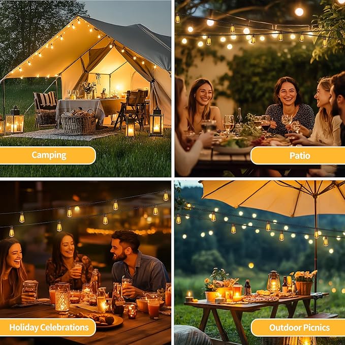 50ft Solar String Lights with Remote, 25+1 Bulbs Solar Patio Lights Outdoor Waterproof, Solar Powered Dimmable Deck Lights for Garden Porch Party