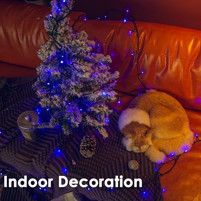 Christmas Tree Light 200 LEDs 73ft Green Cable Wire Fairy String Twinkle Lights Plug in 12 Modes for Xmas Party, Halloween, Outdoor, Garden, Wedding, Home Decoration (Blue)