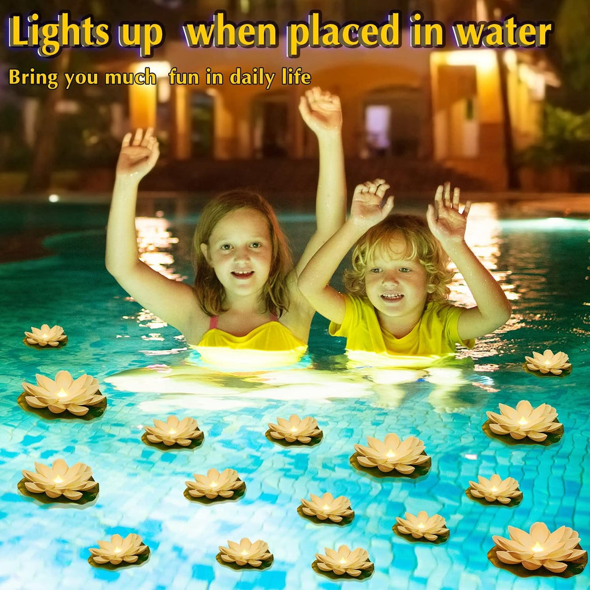 Liliful 36 Pcs Diwali Lotus Decoration Floating Lights Lotus Artificial Floating Flowers for Pool with LED Lights Battery Operated for Indian Puja Ganesh chaturthi Diwali(3.94, 5.91 Inch,White)