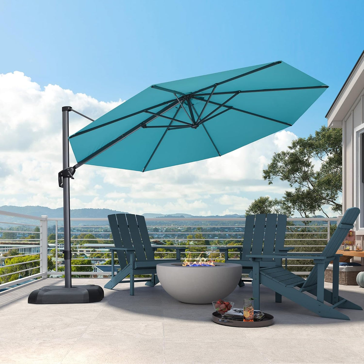 PURPLE LEAF 11 Feet Patio Umbrella Outdoor Cantilever Round Umbrella Aluminum Offset Umbrella with 360-degree Rotation for Garden Deck Pool Patio, Turquoise Blue