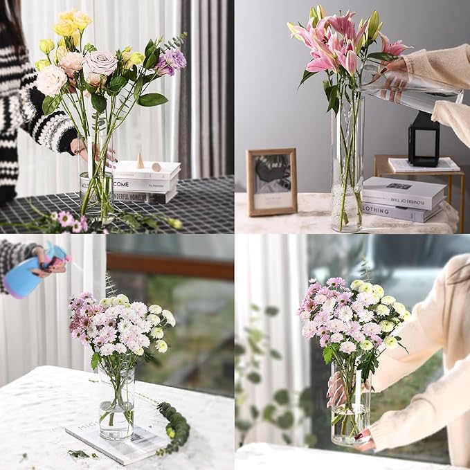 Clear Flower Vase, Non-breakable Vases, 4" W x 4" H, Acrylic Vase, Aesthetic Room Decor Cylindrical Modern Flower Vases for Table Centerpiece, Home Decor, Women Floral Arrangement Gift