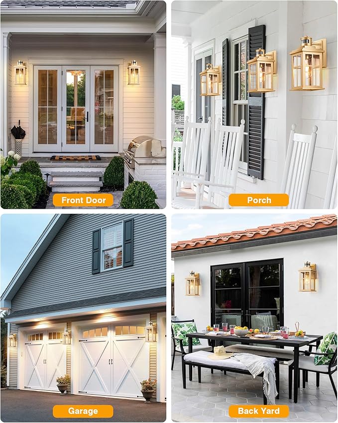 Motion Sensor Outside Lights for House, Modern Dusk to Dawn Outdoor Lighting, 2 Pack Gold Anti-Rust Outdoor Wall Lights with Transparent Glass, Waterproof Outdoor Porch Lights for House, Patio