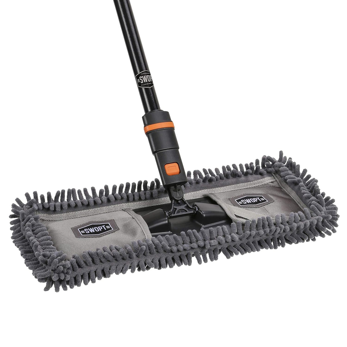 SWOPT 18” Microfiber Dust Mop + 60" Steel Handle, Combo — Dust Mop Head with Long Handle Interchangeable with All SWOPT Cleaning Products — Clean Hard-to-Reach Areas, Machine Washable