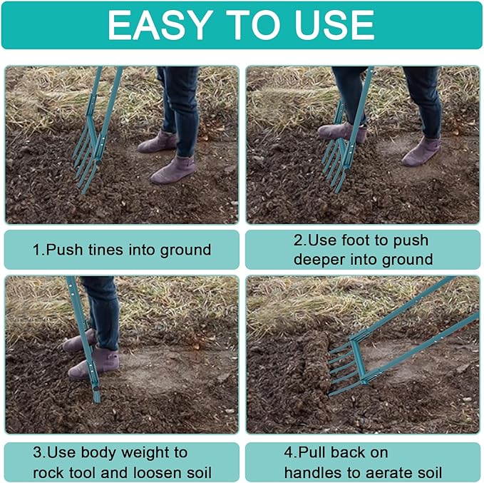 Broad Fork Garden Tool, 5 Tines 20 in Broadfork Hand Tiller, 55 inch Heigh Pitch Fork, Ergonomic U-Shaped Design, Spading Digging Fork for Gardening, Cultivating, Aerate Clay Soil for Farm