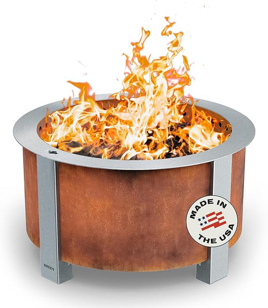 Breeo Smokeless Fire Pit (X Series 24, Corten Steel) | 27.5 inch Smokeless Firepit for Outside | 62 Pounds | Ideal for Families Compatible with Wide Range of Breeo Accessories