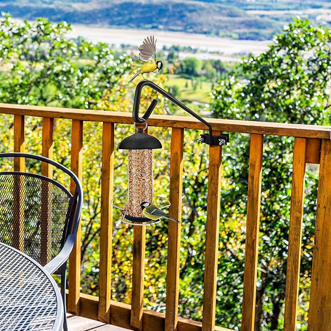 2 Packs 11 inches Fence Deck Hook Rail Hook Hanging Hook Mounting Kit Heavy Duty Bird Feeder Hook Decorative Hook Hanger for Bird Feeders Planters Suet Baskets Lanterns on Balcony Porch Railing Fence