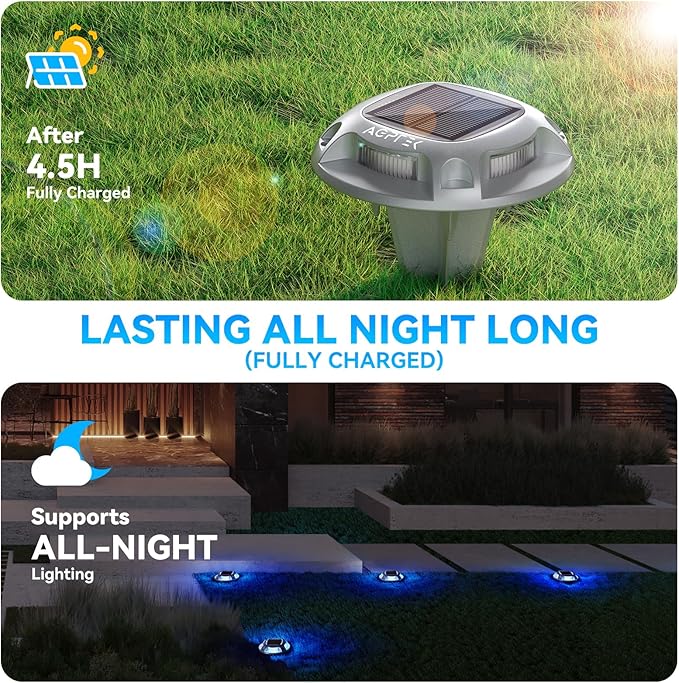 AGPTEK Solar Driveway Lights 12 Pack, 2 Colors in 1 Outdoor Solar Deck Dock Marine Waterproof LED Driveway Marker Security Lights for Outside Pathway,Boat Dock,Step,Walkway,Path,Garden (Blue & White)