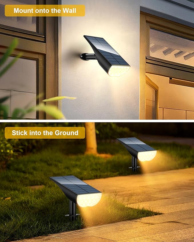 BAXIA TECHNOLOGY Solar Spot Lights Outdoor IP65 Waterproof, 3 Lighting Modes Landscape Lighting for Outside, Dusk to Dawn Solar Pathway Lights for Yard Garden Driveway, Warm White, 1 Pack