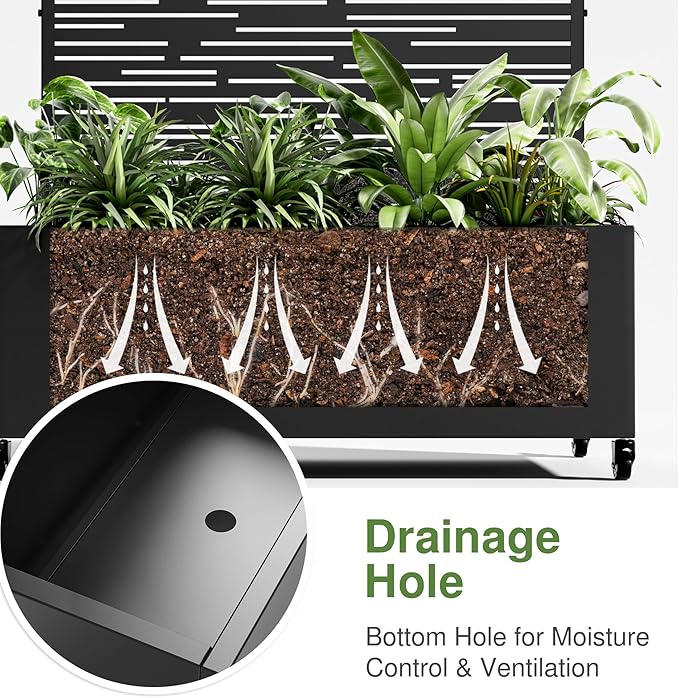 Casaphoria Metal Raised Garden Bed with Trellis and Wheels, 72"x35"x16" Arched Planter Box for Climbing Plants, Vegetables & Vines, Features Drainage Holes and Privacy Screen (Black-Shine)