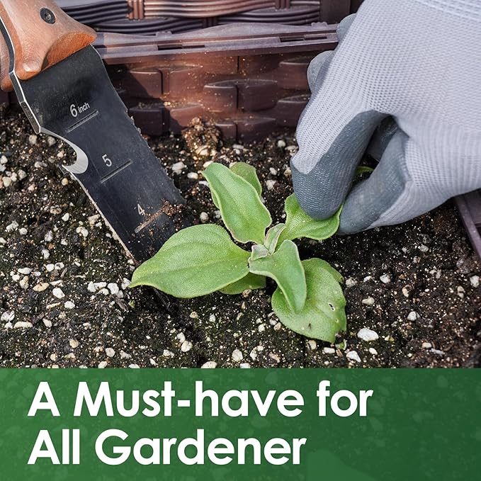 Hori Hori Garden Knife, Garden Tools with Sheath for Weeding,Planting,Digging, 7" Stainless Steel Blade with Cutting Edge, Full-Tang Wood Handle with Hanging Hole