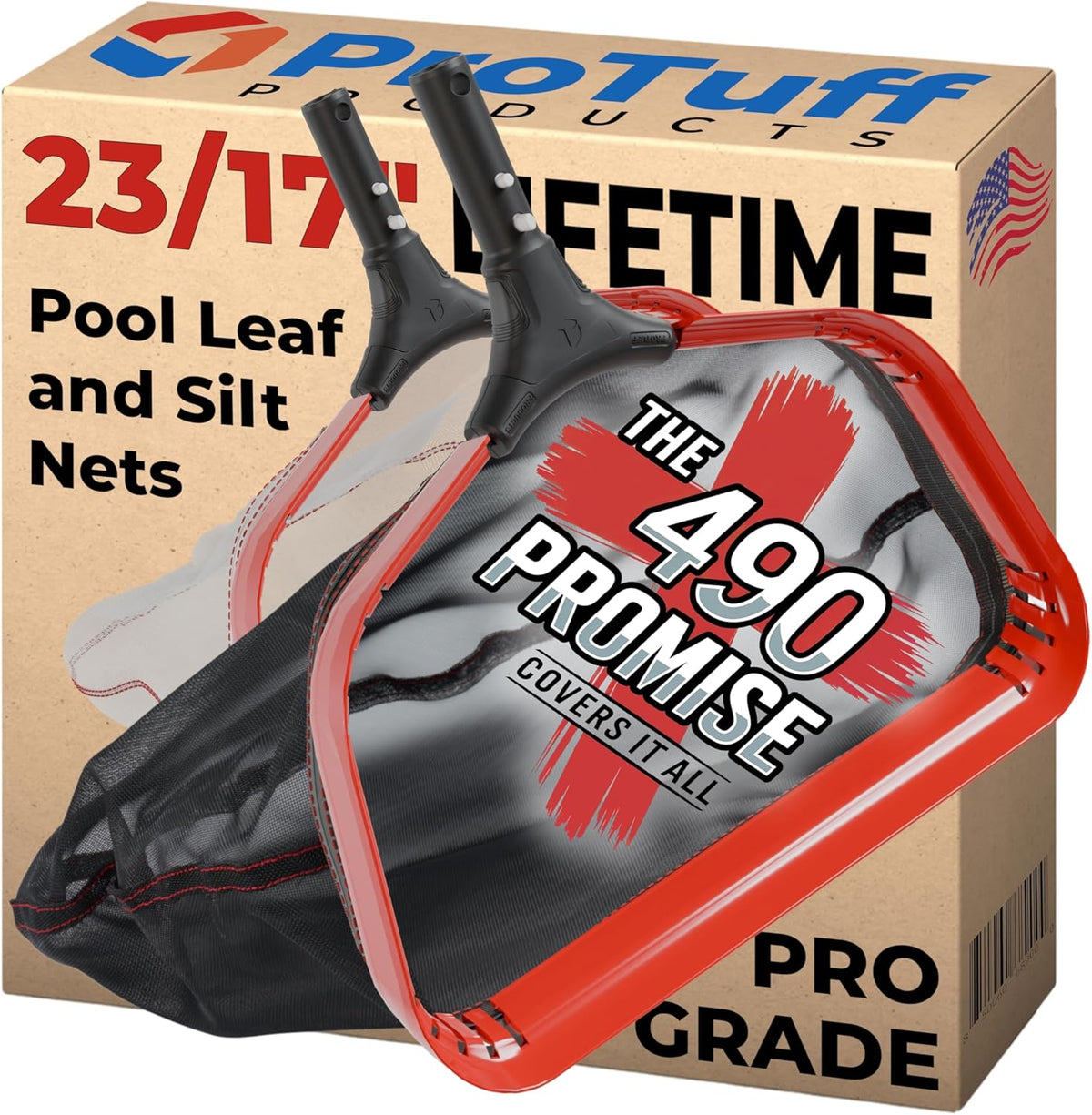 ProTuff Silt & Leaf Rake Bundle - Unlimited Free Replacements - 2-Items: 23 Inch Medium & 17 inch Fine Mesh Pool Cleaner for Sand, Silt, Pollen, Leaves & Twigs - Nearly 24 & 18 inch