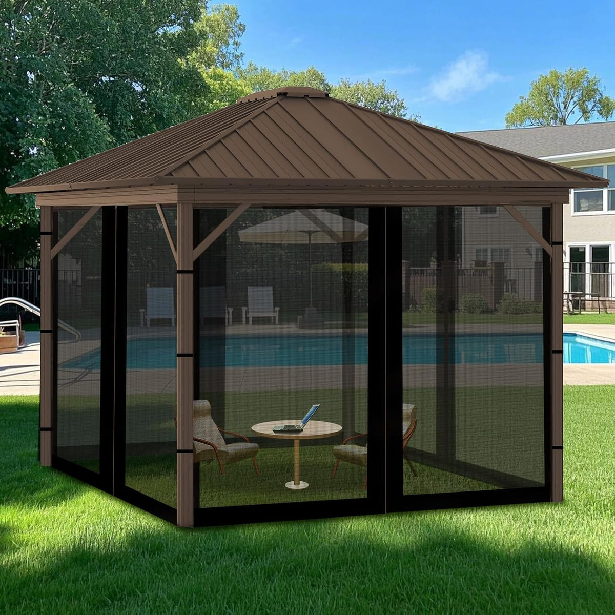 Replacement Gazebo Mosquito Netting 8' x 8',Universal Netting for Canopy Tent,4-Panel with Zipper for Outdoor Patio,Backyard (Mosquito Net Only,Black)