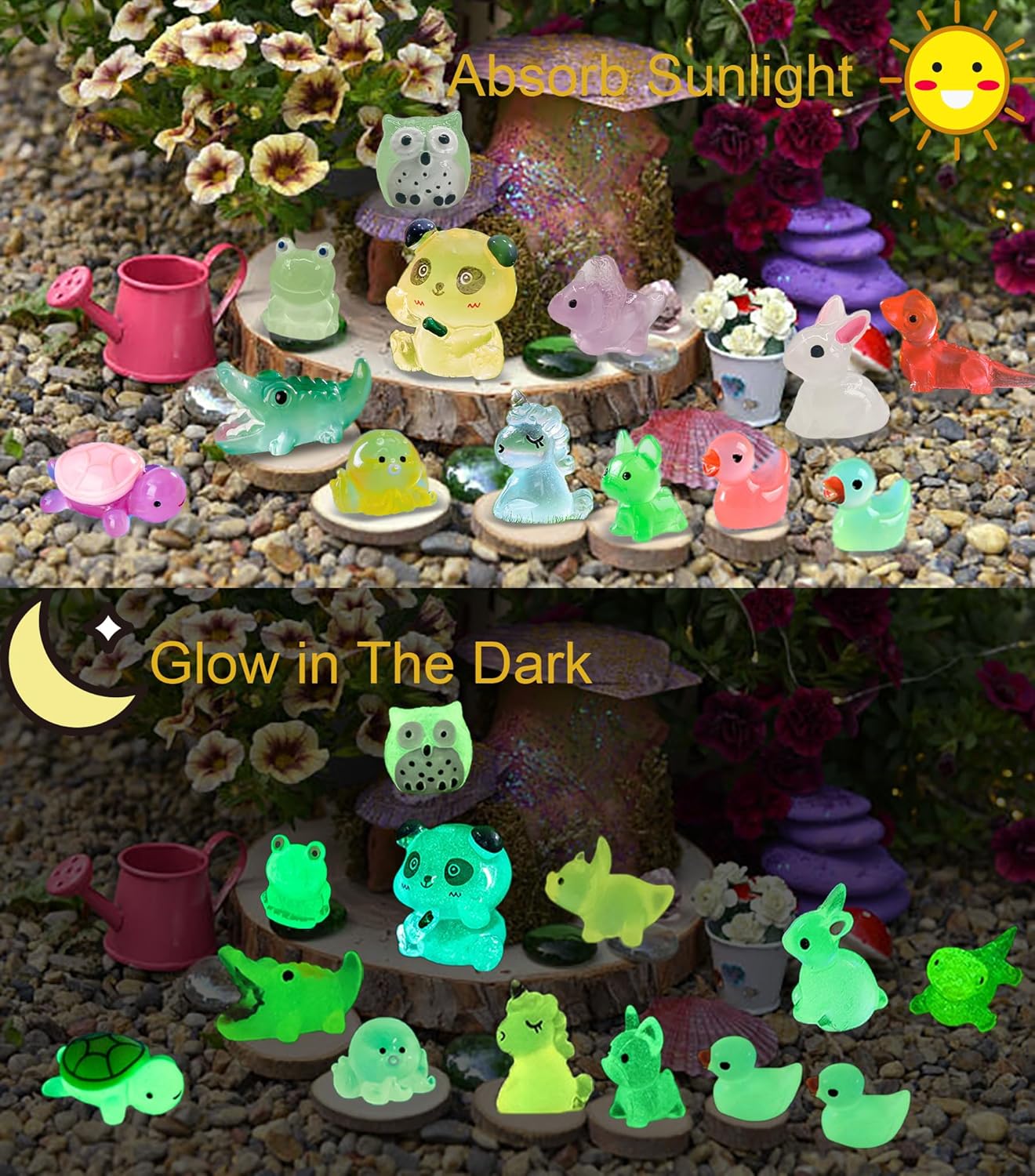 160 Pcs Luminous Mini Resin Animals Tiny Figurines Glow in The Dark Tiny Resin Ducks for Fairy Garden, Miniature Accessories, Crafts, and Decor