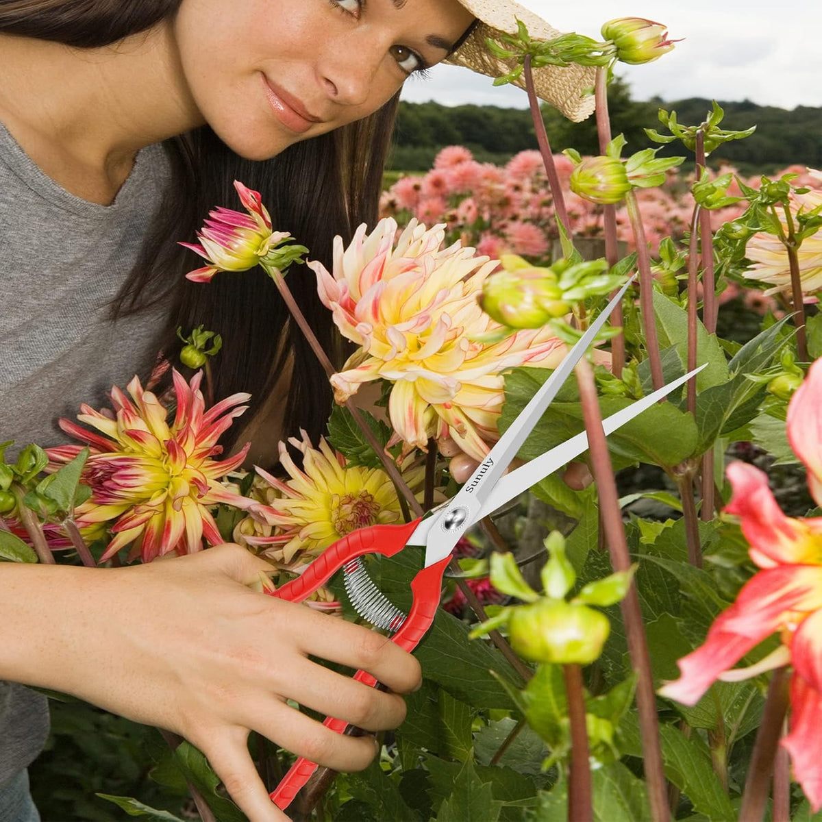 Extra Long Pruning Shears, Gardening Hand Pruners with Stainless Steel Blades, Garden scissors for Arranging Flowers, Trimming Plants, Harvesting Herbs, Fruits or Vegetables, 9.5IN