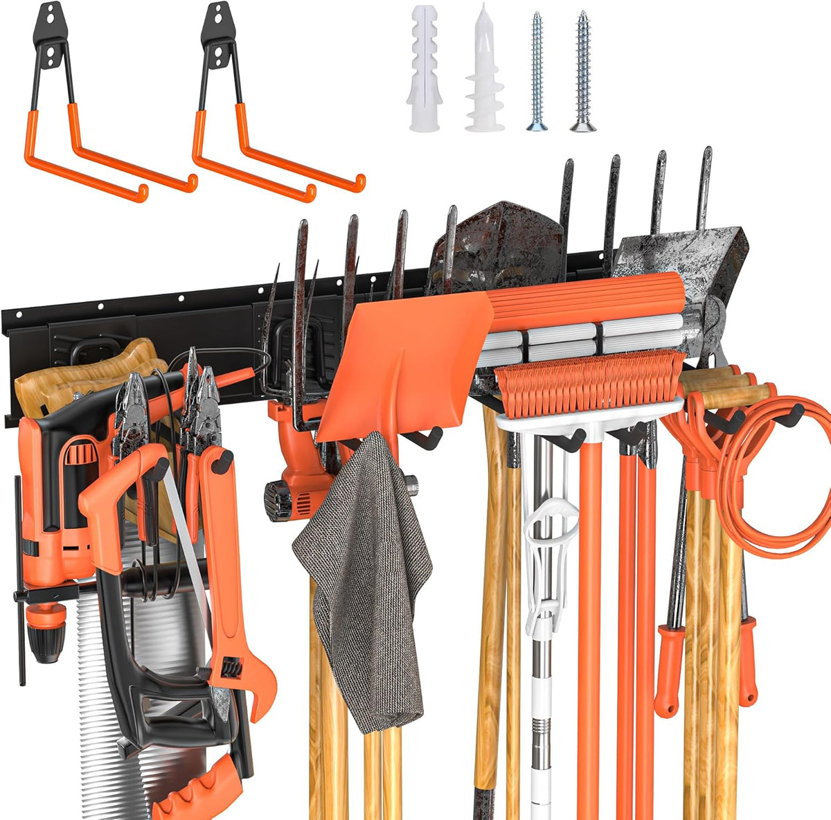 Garage Storage, Ultimate Wall-Mounted Garage Organizer for Men 32Inch, Heavy Duty 330lbs Tool Rack with Adjustable Metal Hooks Yard, Shed & Workshop Storage for Tools, Bikes, Snowboards Gift