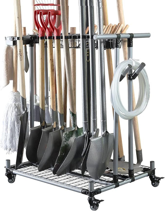 Heavy duty garden tool organizer garage storage holder storage large long farming tools lawn tool metal rack shovel and rake organizer