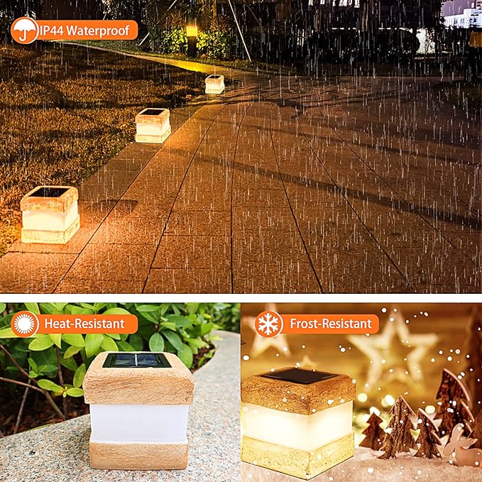 2 Pack Solar Rock Lights Outdoor - Solar Garden Decor Landscape Pathway Lights Waterproof with Warm LED Lights for Table Patio Yard Garden Walkway Decor(Brown)