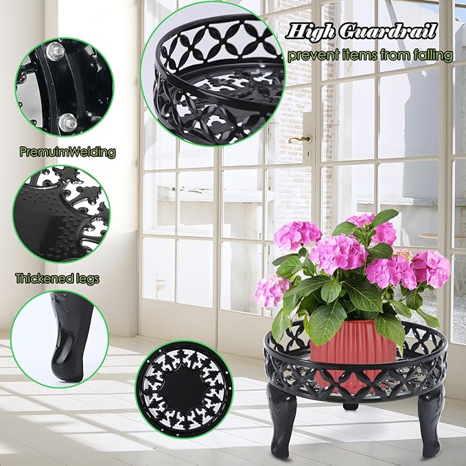 Black Plant Stand Indoor, Metal Plant Stands Outdoor, Anti-Rust Planter Stands Plant Shelf, Flower Pot Stand for Multiple Plants, Display Shelves Potted Plant Holders for Garden Patio Decor
