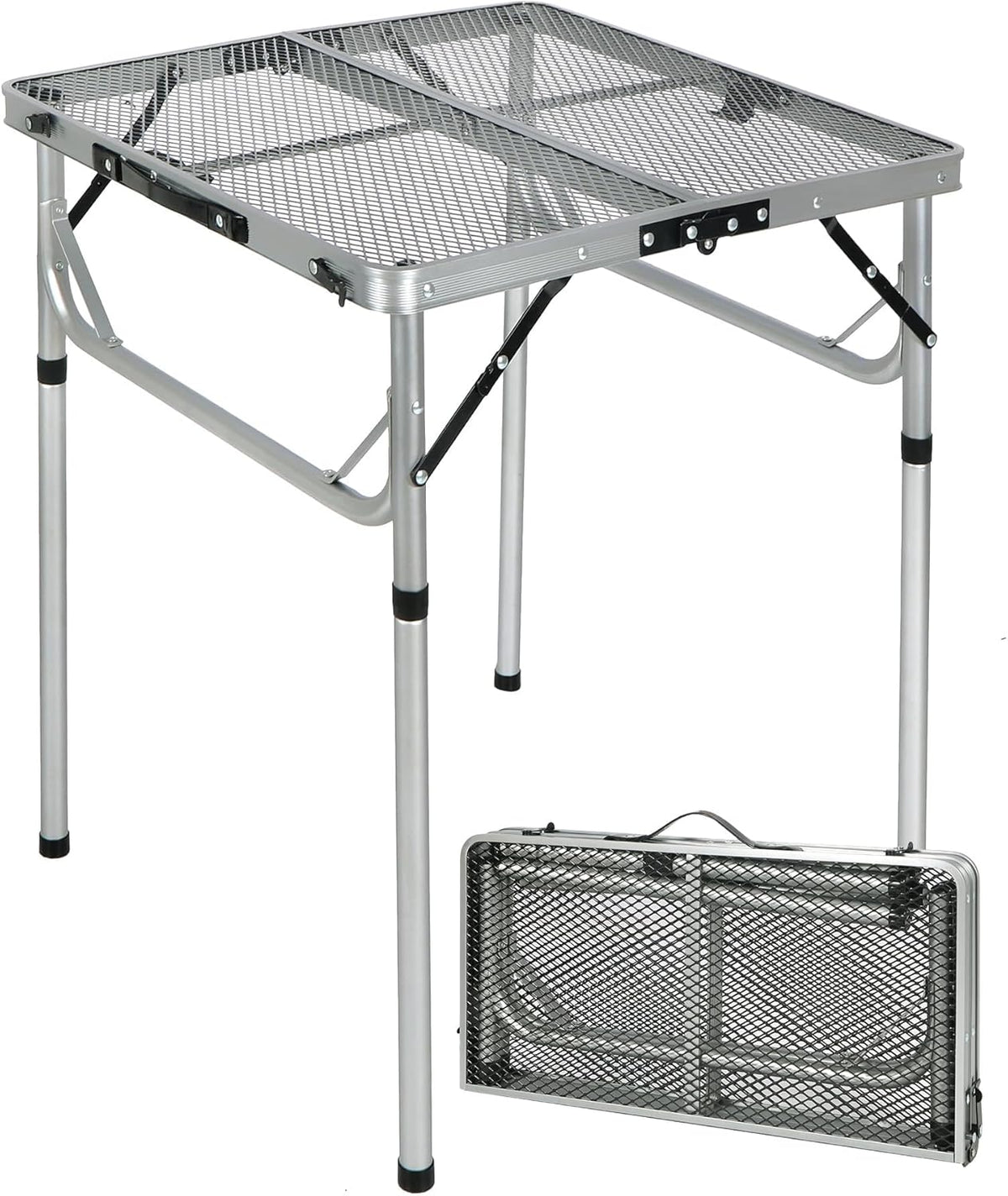 RedSwing Portable Grill Table for Outside, Aluminum Folding Grill Stand Table for Outdoor Camping Picnic BBQ, Lightweight Adjustable Height, 24"x24"x9.8"/27" Sliver