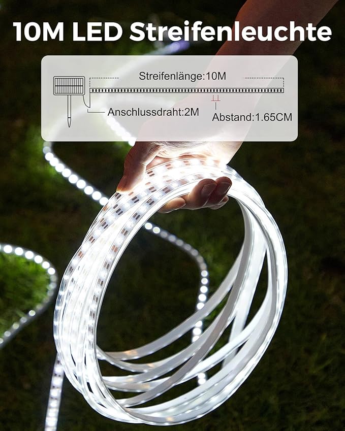 32.8FT 600LED Solar LED Strip Lights Outdoor, Outdoor String Lights Waterproof, 8 Modes Solar Rope Lights with Remote for Step, Stair, Deck, Fence, Patio,Yard Decor (Cool White, 32.8 FT)