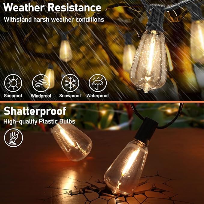 Bosceos 50 FT Solar String Lights for Outside, Solar Powered Outdoor String Lights, Dimmable Patio Lights with Remote Timer, 3 Lighting Modes Hanging Lights Waterproof for Christmas Wedding Tents