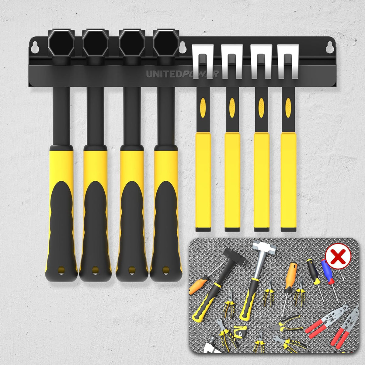 UNITEDPOWER Hammer Holder, Wall Mount Storage Rack Organizer for Workshop, Shed, Garage, Home, Fit Most of Hammer or Small Tools