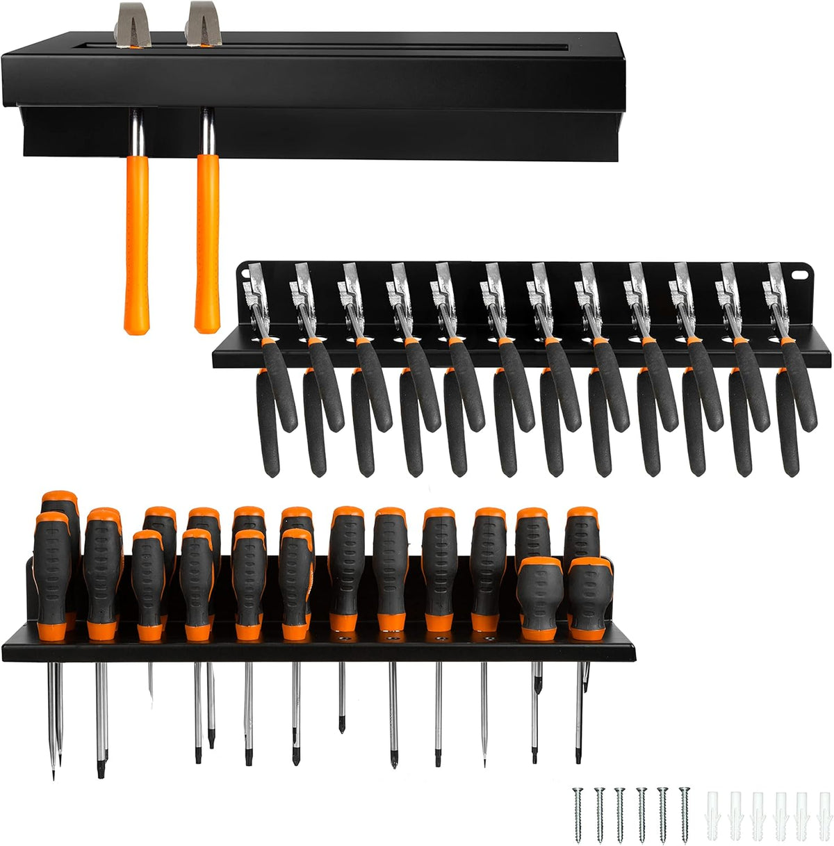 Metal Hand Tool Organizer, Hammer & Pliers and Screwdriver Storage Rack - Wall Mounted Holder for Workshop, Organizer and Storage