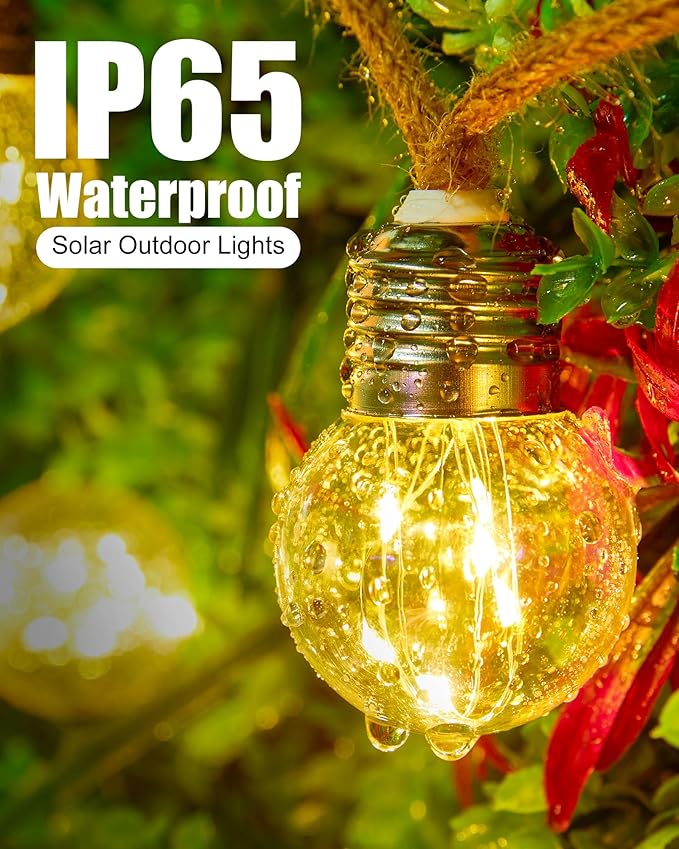 Brightown Solar String Lights Outdoor, 2 Pack 30Ft Vintage Hemp Rope Patio Lights with 15 Shatterproof Bulbs, 8 Light Modes Waterproof Hanging Lights for Backyard Fence Café Bistro Decor, Warm White
