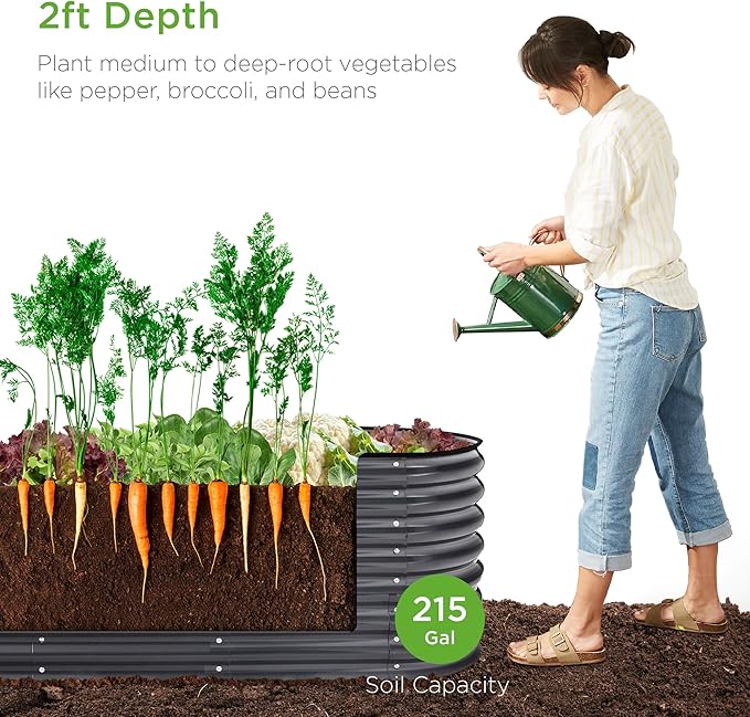 Best Choice Products 8x2x2ft Metal Raised Garden Bed, Oval Outdoor Deep Root Planter Box for Vegetables, Herbs w/ 4 Support Bars, 215 Gal Capacity - Charcoal