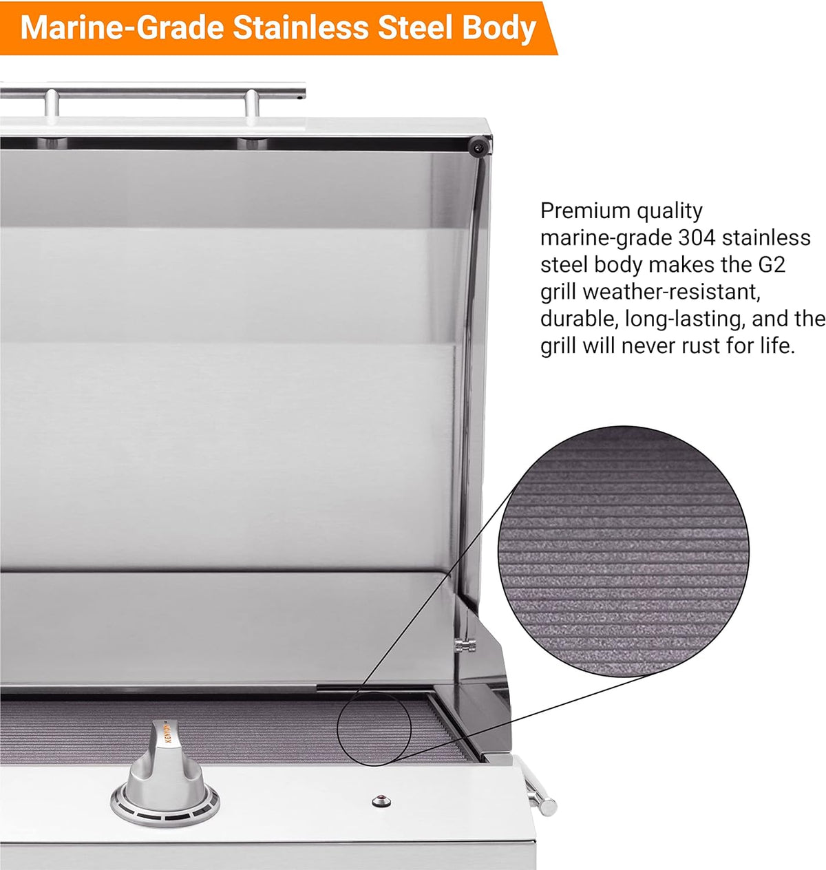 Kenyon G2 Portable Tabletop Electric Grill, 1440W Single Burner, Stainless Steel Body, Cast Aluminum Grate, UL Approved Grill For Indoor And Outdoor Use, Removable Lid, Dishwasher Safe, 120Volts