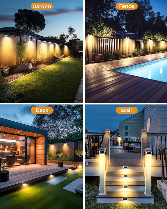 12 Pack Solar Lights Outdoor Motion Sensor, Waterproof Fence Lights 3 Lighting Mode, Warm White LED Outside Lights Wireless for Fence Wall Yard Steps Stairs Garden - Stainless Steel