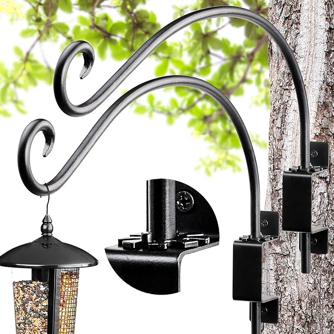 AJART Bird Feeder Hanger of Swivel Hanging Plant Bracket for Outdoor(Black) More Suitable for Outside birdhouses Plant Hooks (12"-2PCs)