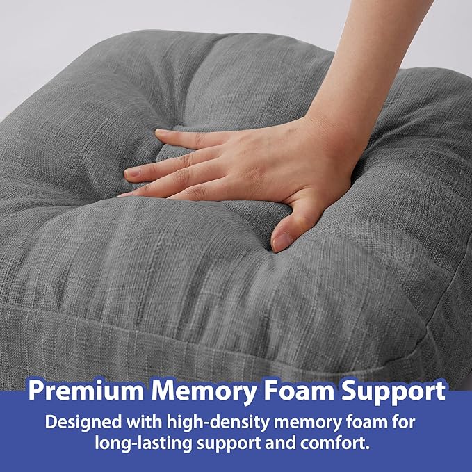 Chair Cushions for Dining Chairs, Dining Chair Cushions, Tufted Indoor Chair Pads with Ties & Non Slip Backing, Seat Cushions for Kitchen Chairs 16.5” x 16.5” x 3.5”, Set of 4, Grey