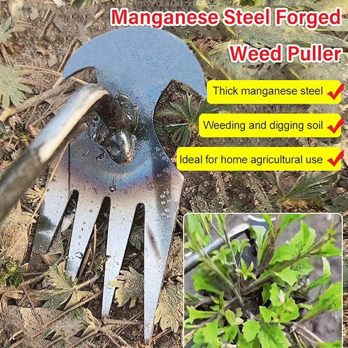 Amposei Weeding Artifact Uprooting Weeding Tool, Multifunctional Weeder, Hand Weeder Tool, Stand Up Weed Puller Tool with Handle for Garden Yard Farm Weed Removal (11in, Stainless Steel)