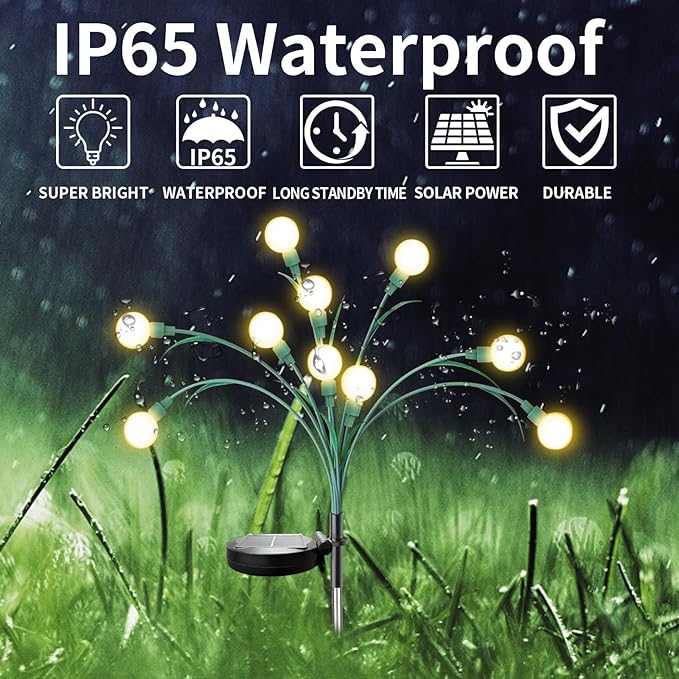 Aogist Solar Garden Lights Outdoor Waterproof,2 Packs 20 LED,Sway by Wind, Yard Patio Pathway Decoration, High Flexibility Iron Wire & Heavy Bulb Base,Warm White