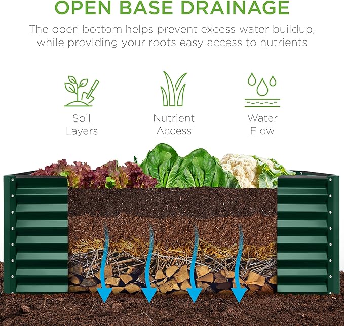 Best Choice Products 4x2x2ft Outdoor Metal Raised Garden Bed, Deep Root Planter Box for Vegetables, Flowers, Herbs, and Succulents w/ 119 Gallon Capacity - Dark Green
