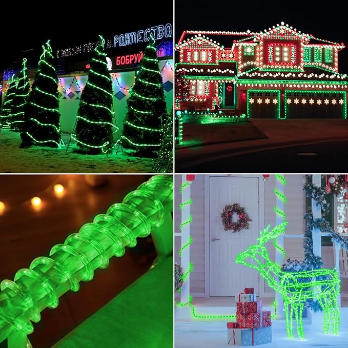 50ft LED Rope Lights Outdoor, 360 LED Connectable and Flexible Tube Lights with 8 Modes, Waterproof LED Rope Lighting for Garden, Patio, Pool, Bedroom, Party, Indoor Outdoor Christmas Decor (Green)