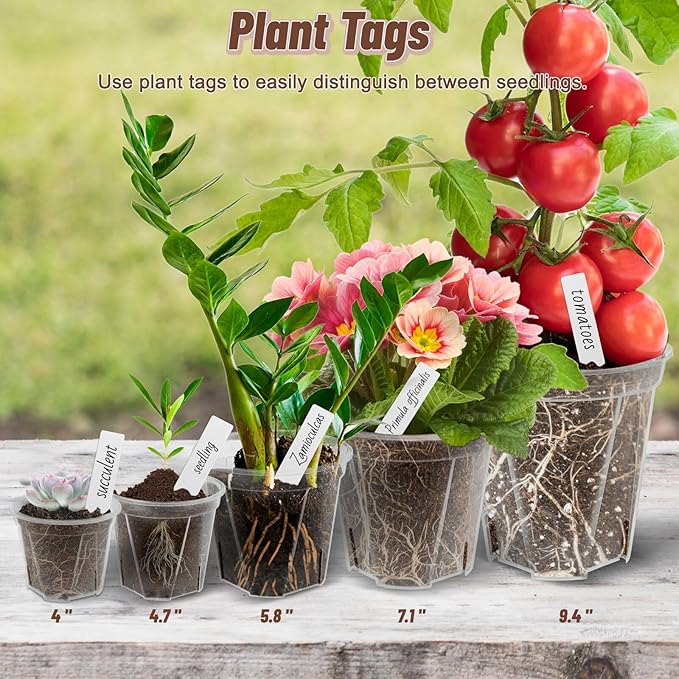 3.9-9.4 Inch Big Size Clear Nursery Pots with Drainage, 6 Sizes 30 Packs Nursery Garden Pots with 30 Plant Labels for Seedling Plants, Nursery Pots Variety for Indoor Outdoor Seed Starter Flower Pots